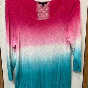 Tri-color tunic pink, white, turquoise